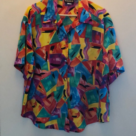 Notations Tops - Notations Bright Colorful Short Sleeve Blouse